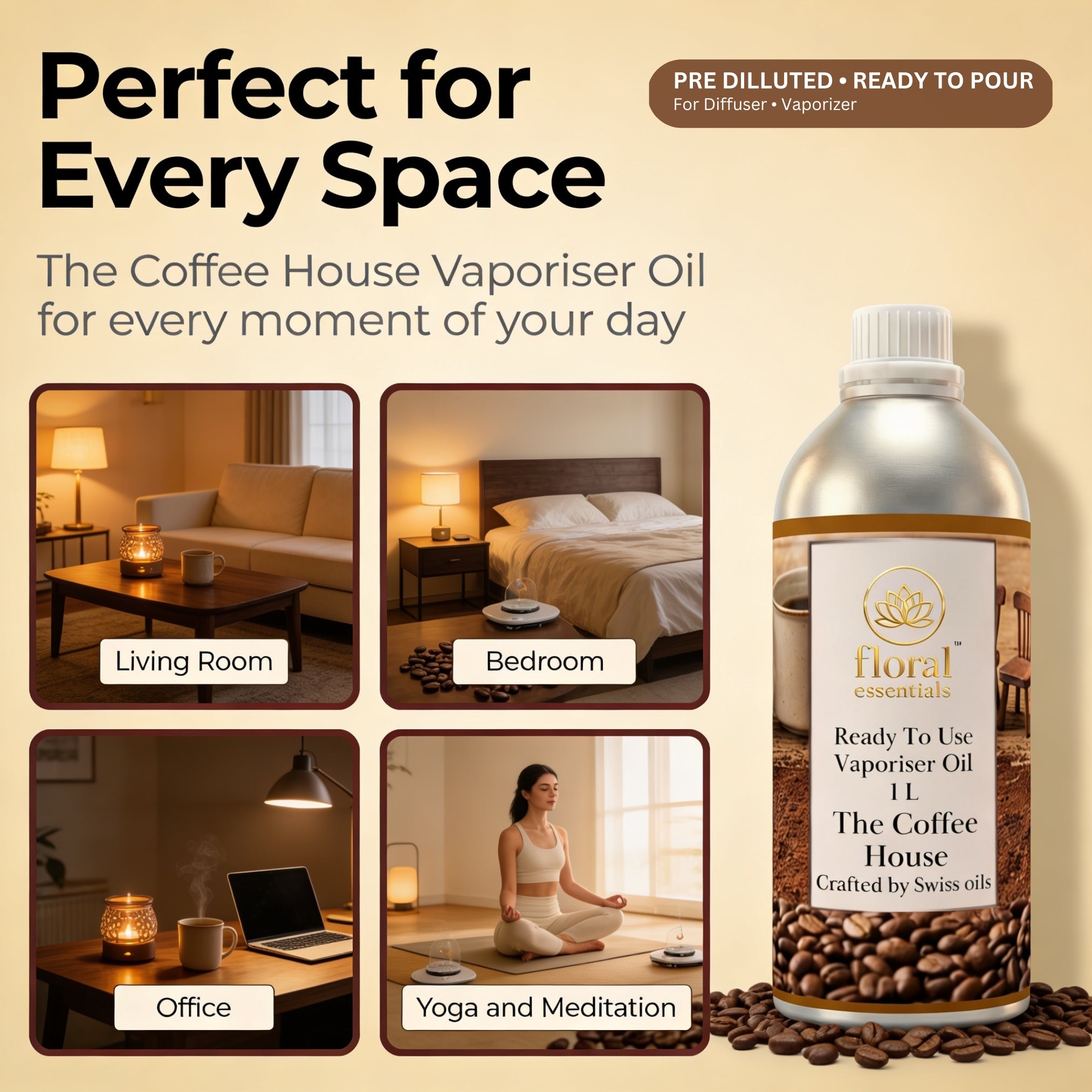 Floral Essentials Coffee House Vaporiser Oil 1L | Ready to Use Aroma Oil