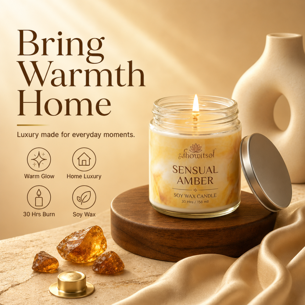 Floral Essentials Sensual Amber Soy Wax Candle | 28 Hours Burn Time