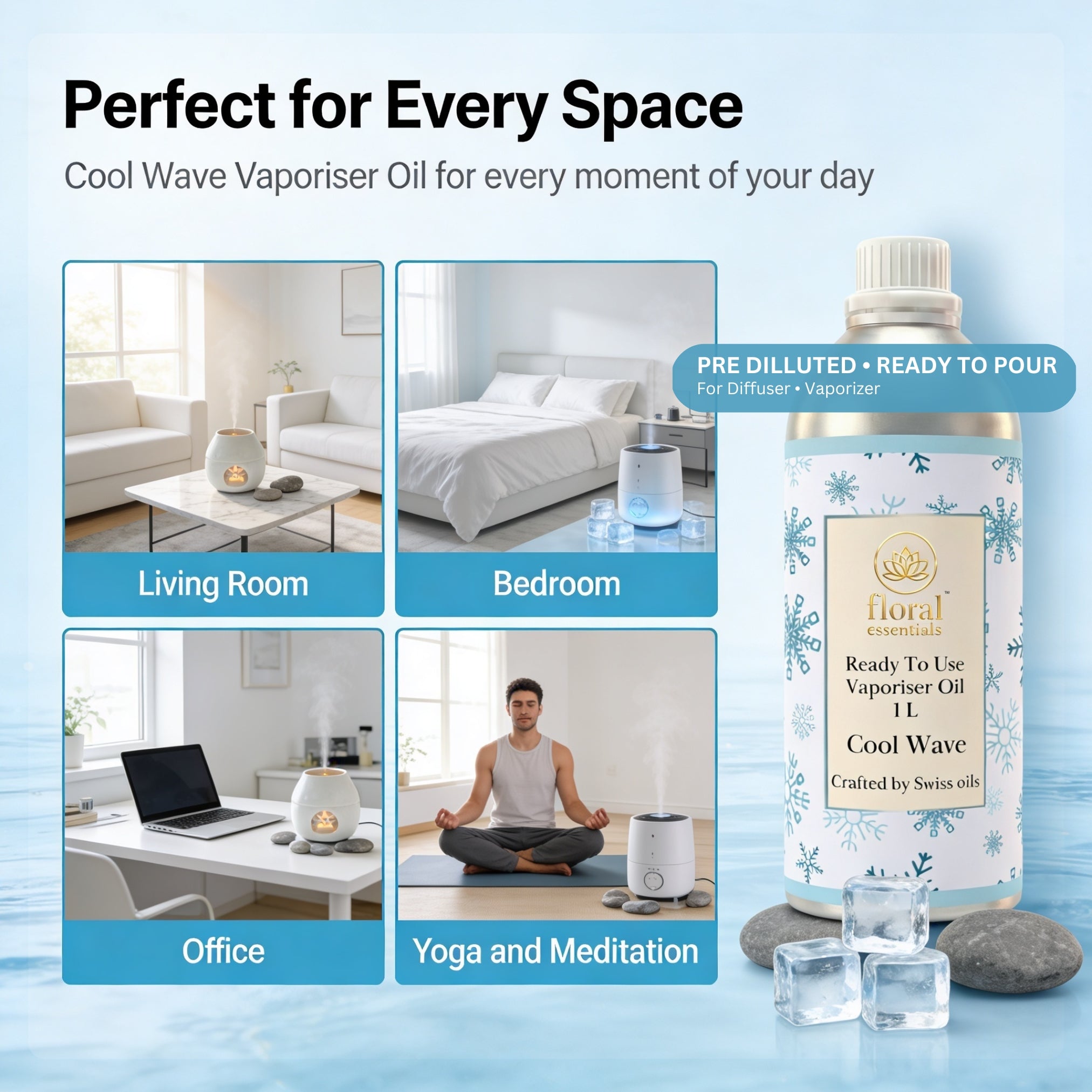Floral Essentials Cool Wave Vaporiser Oil 1L | Ready to Use Aroma Oil