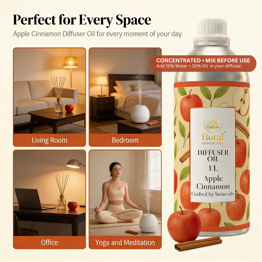 Floral Essentials Apple Cinnamon Diffuser Oil 1L | Warm Spiced Aroma Oil