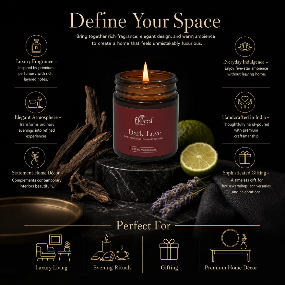Floral Essentials Dark Love Soy Wax Candle | 24 Hours Burn Time